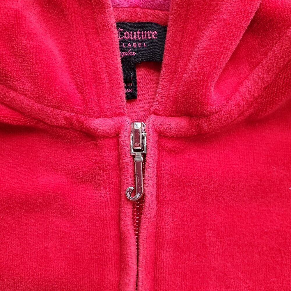 Juicy Couture Y2K style Girl’s Red Velour Sequin Heart Racing stripes Hoodie - Picture 7 of 15